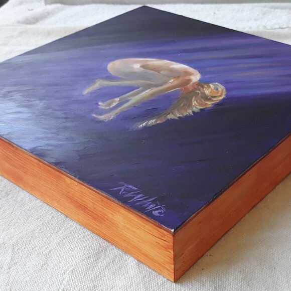 “Fall From Grace“ Original oil painting on Cradled Wood Panel 10" x 10" x 1.5" - Picture 4 of 6